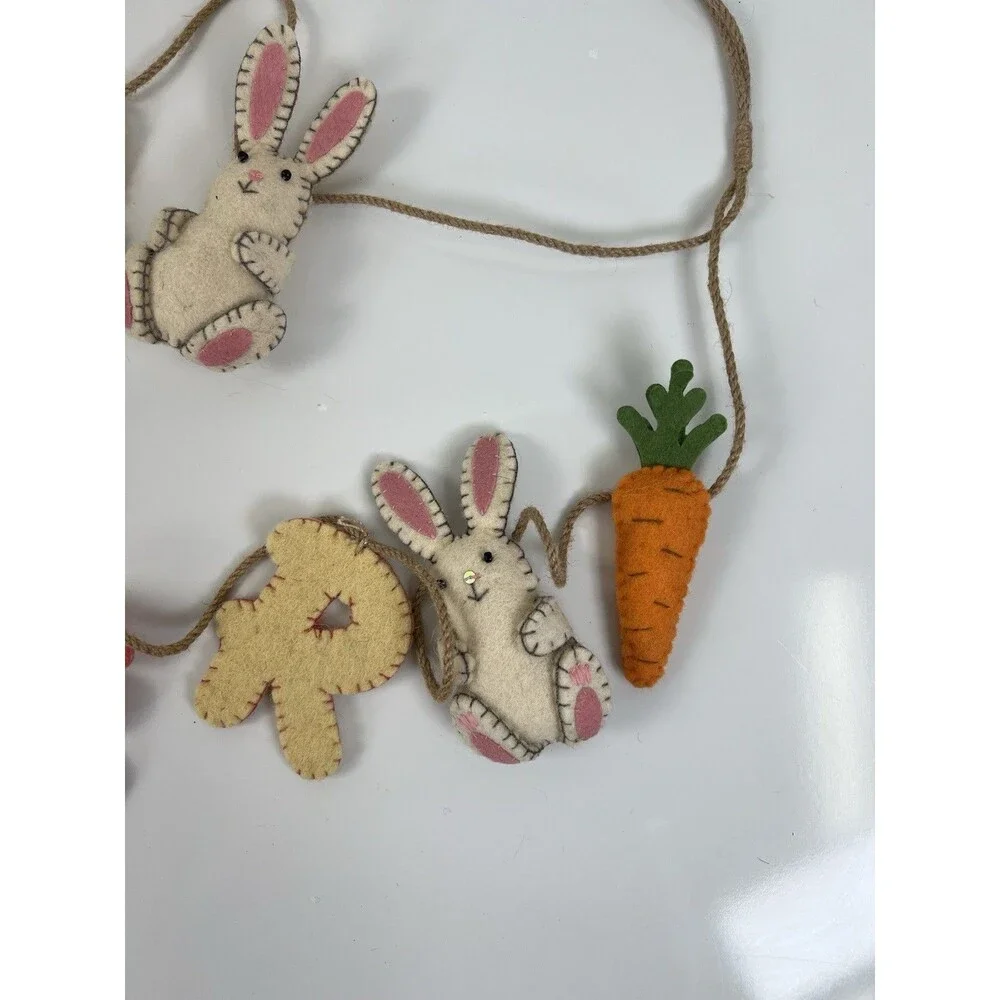 Happy Easter Bunny Garland Rabbits Bunnies Spring Felt Wool Banner Decoration